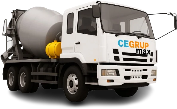 Mixer de concreto premezclado con el logo de Cegrup Max